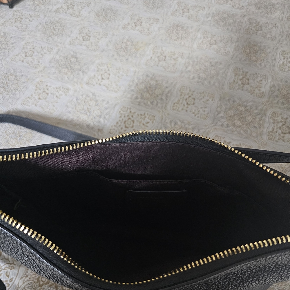 Coach Black Pebbled Leather Shoulder Bag with Gold Accents - Picture 3 of 4